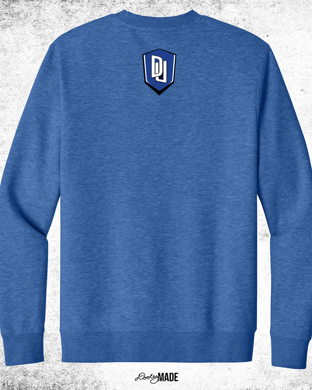 Dillard University crewneck sweater in Heather Royal Blue with DU logo on back. Celebrate HBCU Pride.