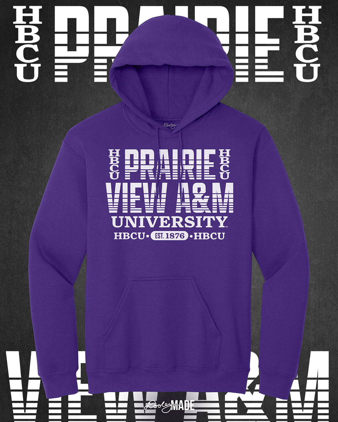 Purple Prairie View A&M University HBCU hoodie with bold white text design, celebrating Black excellence and HBCU pride. Est. 1876. Perfect for alumni and students.