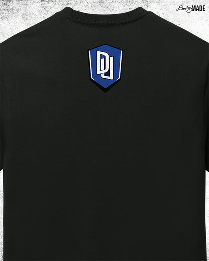 Back of Custom Dillard University graphic tee shirt in black with DU logo and Bleu Devil mascot. Celebrate HBCU pride.