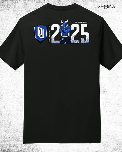 Dillard University Class of 2025 graduation graphic tee shirt in black with DU logo and Bleu Devil mascot on the back. Perfect for grads.