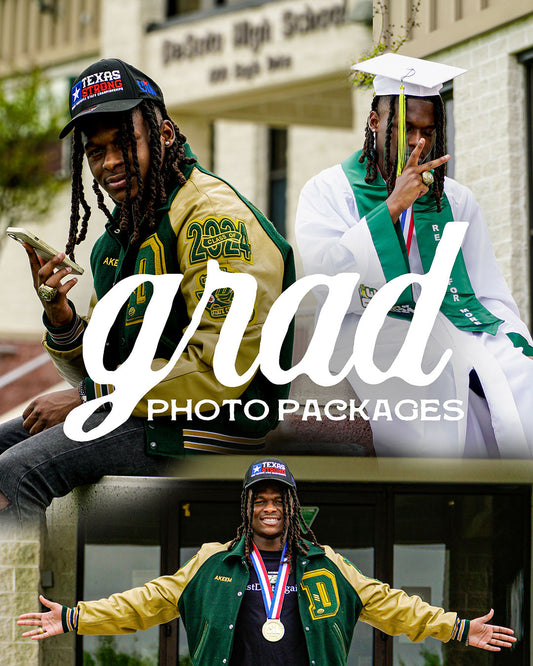 In image comprised of 3 photos advertising Personalized Graduation Photography in Dallas, Texas metroplex.
