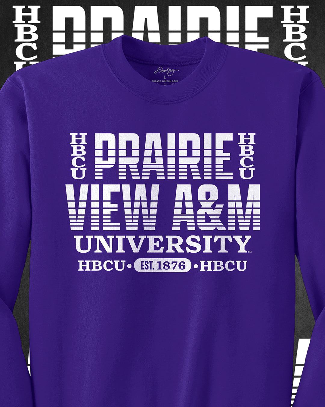 Purple Prairie View A&M University HBCU crewneck sweater with bold white text design, celebrating Black excellence and HBCU pride. Est. 1876. Perfect for alumni and students.